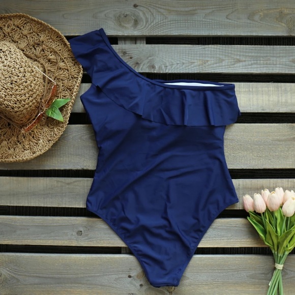 Cupshe Dark Blue One Shoulder Ruffle Swims… - Picture 4 of 6